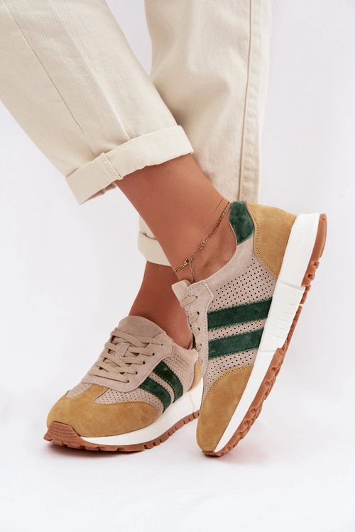Sneakersy Damskie Z Naturalnego Zamszu Beżowo-Żółte Marceline