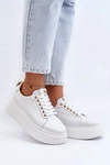 Damskie Skórzane Sneakersy Na Platformie CheBello 4367 Białe