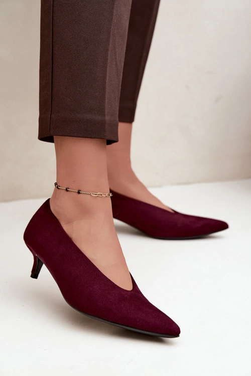 Zamszowe Czółenka Kitten Heel Bordowe Nuretta