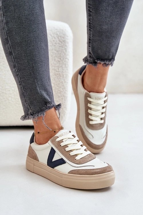 Skórzane Sneakersy Damskie Vinceza 7923 Beżowe