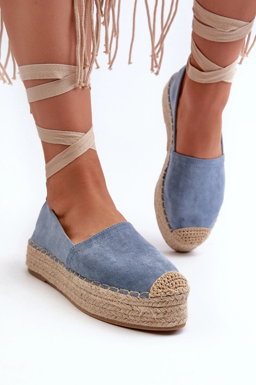 Espadryle Damskie Wiązane Na Platformie Z Plecionką Niebieskie Tailesse
