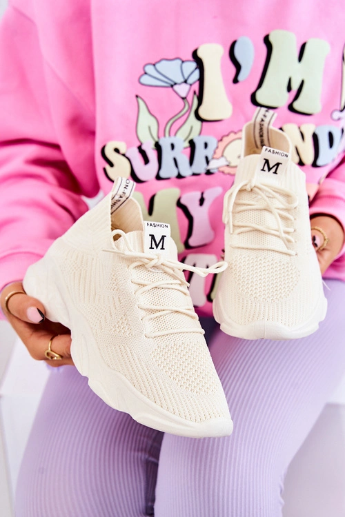 Sportowe Buty Sneakersy Materiałowe Jasnobeżowe Nolene