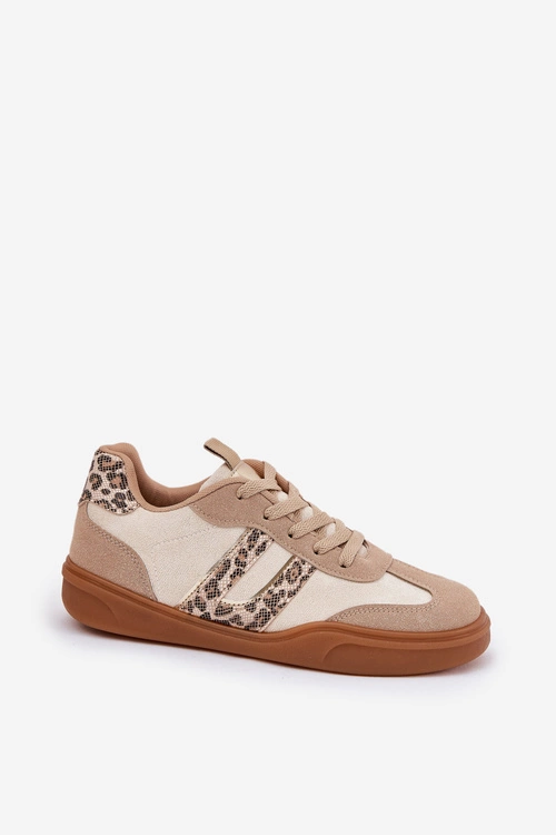 Sneakersy Damskie Z Eko Zamszu Panterka Beżowe Satylies