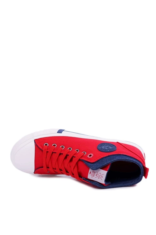 Trampki Męskie Cross Jeans Wysokie Materiałowe Czerwone DD1R4059