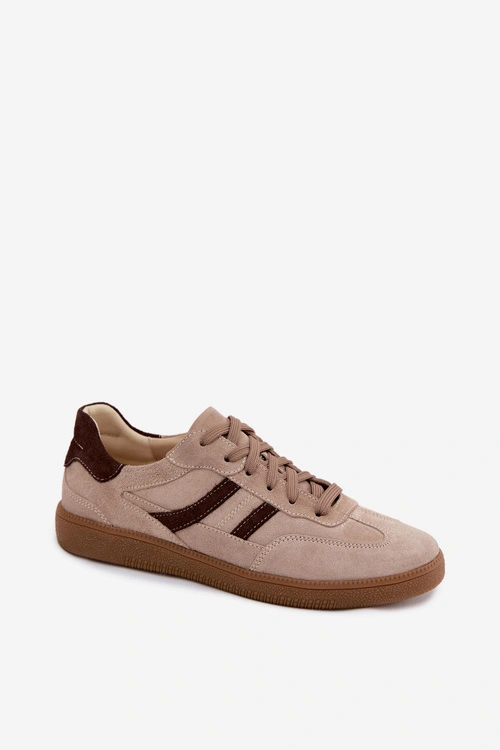 Skórzane Zamszowe Sneakersy Damskie Zazoo N1176S2 Ciemnobeżowe