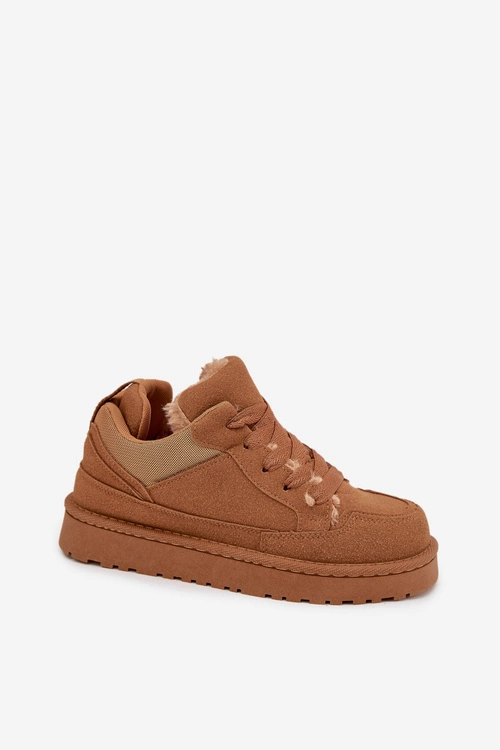 Sneakersy Damskie Ocieplane Futerkiem Camel Cyrissa