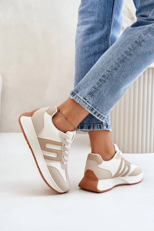 Sneakersy Buty Sportowe Na Platformie Damskie Beżowe Thari