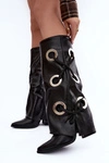 Kozaki Z Wywiniętą Cholewką I Dekoracyjnym Wiązaniem Czarne Pamina