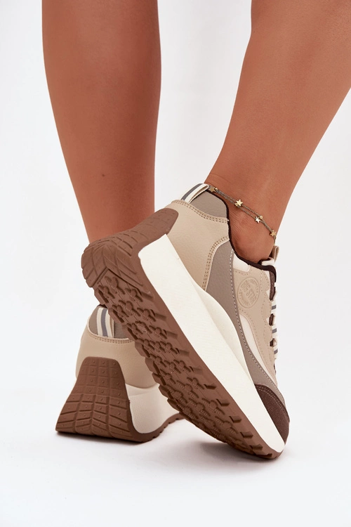 Sneakersy Damskie Na Platformie Big Star SS274002 HI-POLY SYSTEM Beżowe