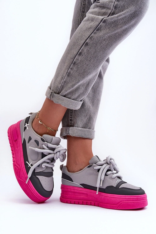 Sneakersy Damskie Na Platformie Szare Finos