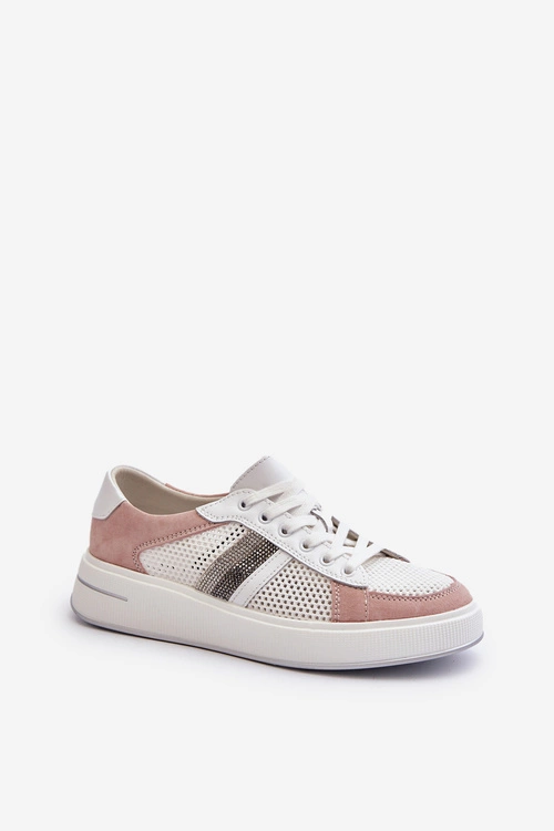 Sneakersy Skórzane Damskie D&A LR110 Biało-Różowe