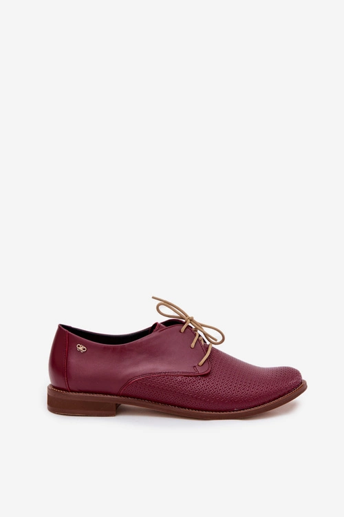 Skórzane Półbuty Damskie Eleganckie Sznurowane Zazoo 4238 Bordowe