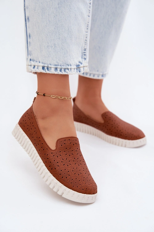 Ażurowe Wsuwane Półbuty Damskie Camel Salty