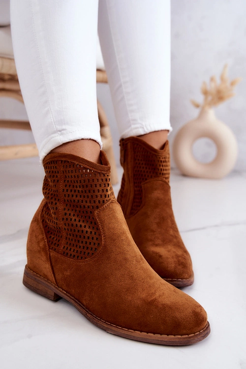 Zamszowe Damskie Botki Ukryty Koturn Camel Solene