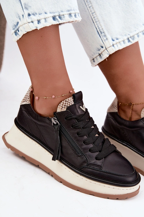 Skórzane Półbuty Sneakersy Na Platformie Artiker 55C0624 Czarne