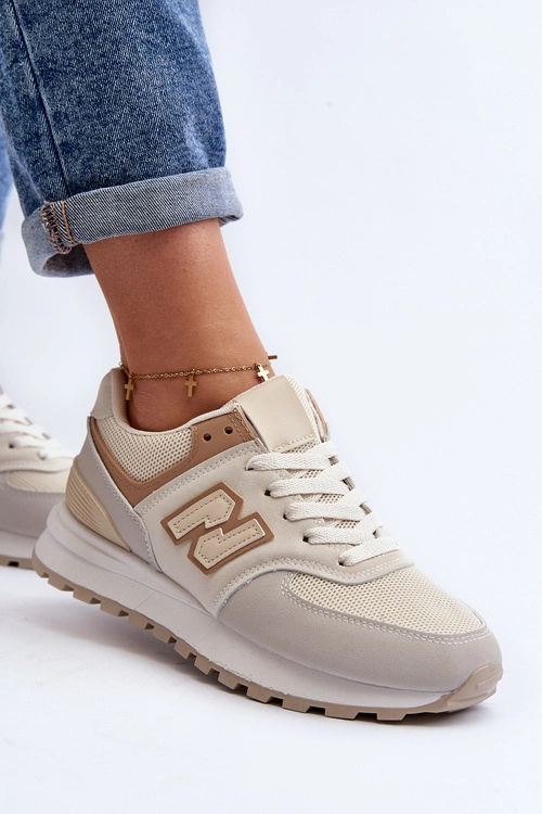 Buty Sportowe Sneakersy Damskie Beżowe Alettesa