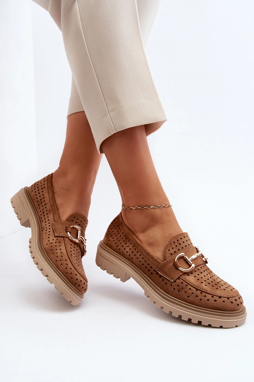 Mokasyny Damskie Ażurowe Z Ozdobą Camel Talesse