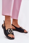 Eleganckie Sandały Z Ozdobą Na Płaskim Obcasie S.Barski KV51-003 Czarne