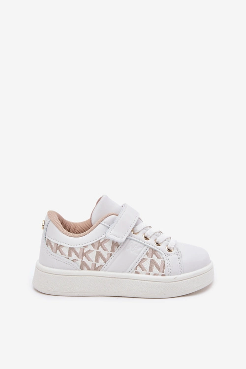 Buty Sportowe Sneakersy Dziecięce Z Eko Skóry Biało-Beżowe Anelisa