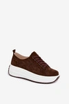 Skórzane Zamszowe Sneakersy Damskie Na Platformie Czekoladowe Inaya