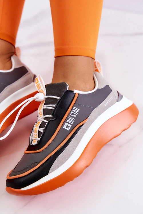 Sportowe Buty Sneakersy Big Star JJ274996 Szaro-Pomarańczowe