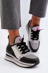 Damskie Sneakersy Na Koturnie I Platformie Z Brokatem Czarne Rafani 