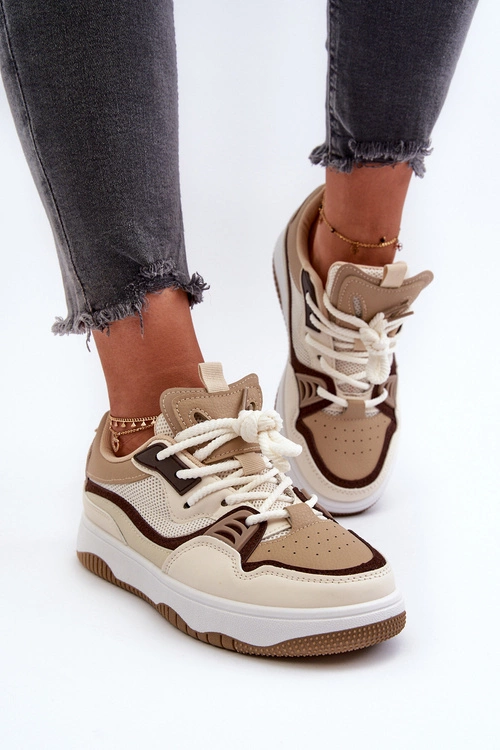 Sneakersy Damskie Na Platformie Brązowe Etnaria