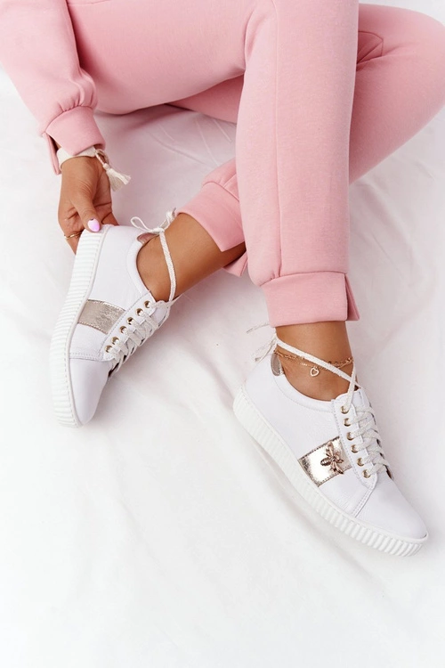 Damskie Skórzane Tenisówki Lewski Shoes 2786-0 Biało-Złote