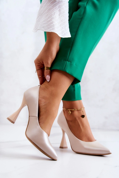 Modne Skórzane Czółenka Lewski Shoes 3181 Beżowe