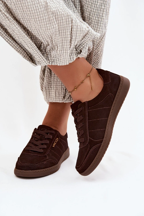 Skórzane Zamszowe Sneakersy Damskie Vinceza 79635 Czekoladowe