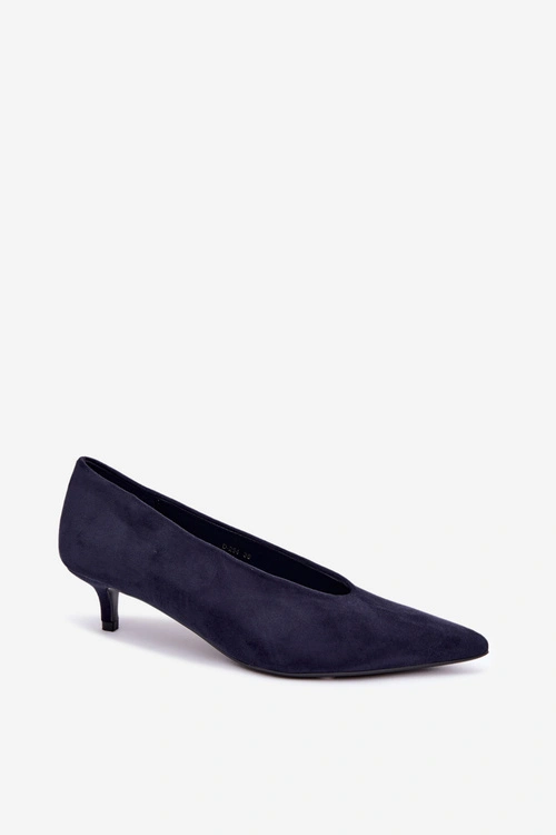 Zamszowe Czółenka Kitten Heel Granatowe Nuretta