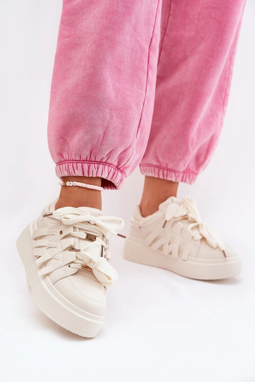 Eko Skórzane Sneakersy Na Platformie Beżowe Penolle
