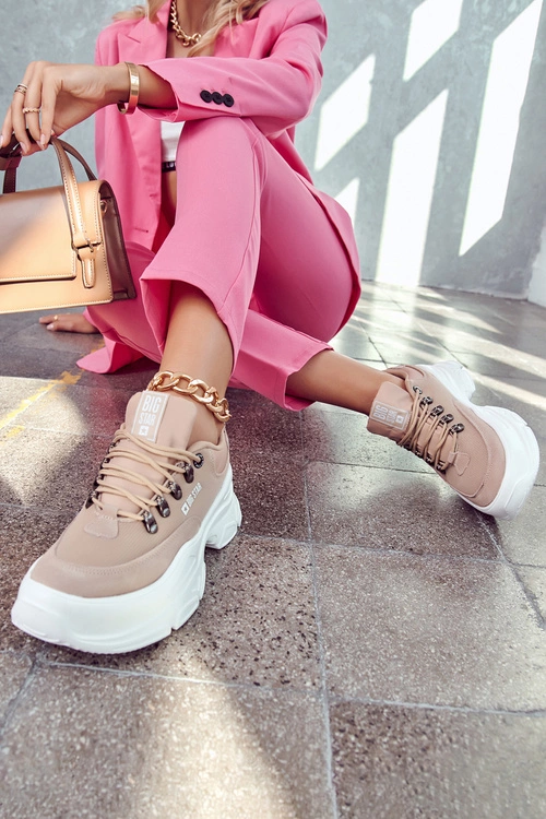 Damskie Sportowe Buty Sneakersy Big Star JJ274A222 Beżowe