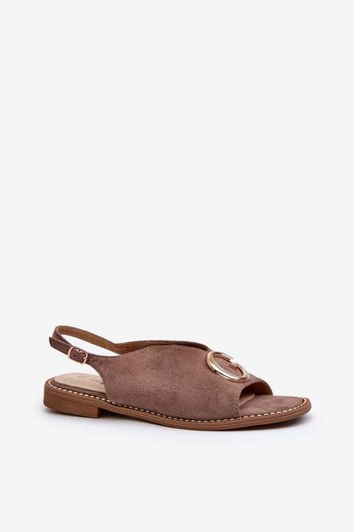 Eleganckie Sandały Damskie Z Ozdobą Eko Zamszowe S.Barski KV27-058 Brązowe