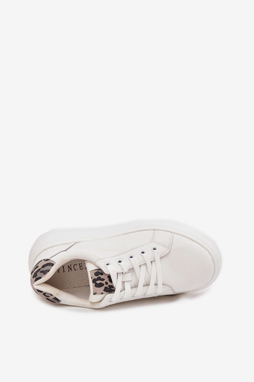 Skórzane Sneakersy Damskie Na Platformie Panterka Vinceza 89144 Białe