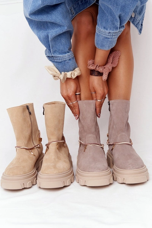 Zamszowe Botki Workery Lewski Shoes 3006-0 Beżowe