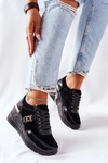 Damskie Skórzane Sneakersy Na Koturnie Czarne Montessori