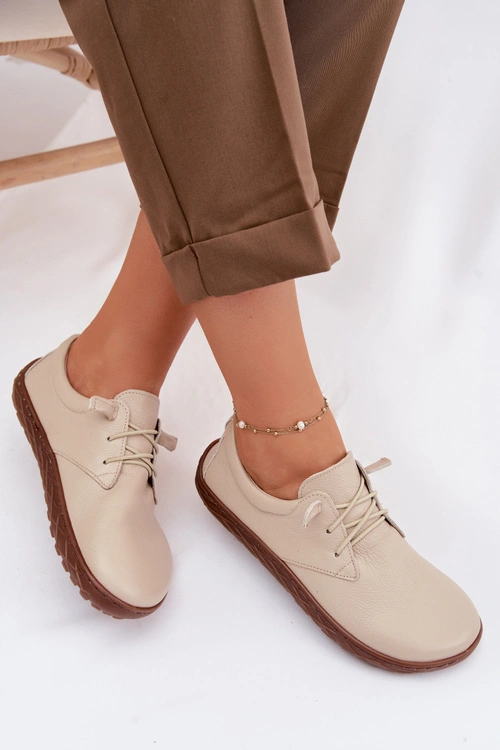 Skórzane Półbuty Barefoot Damskie Zazoo 10189 Beżowe