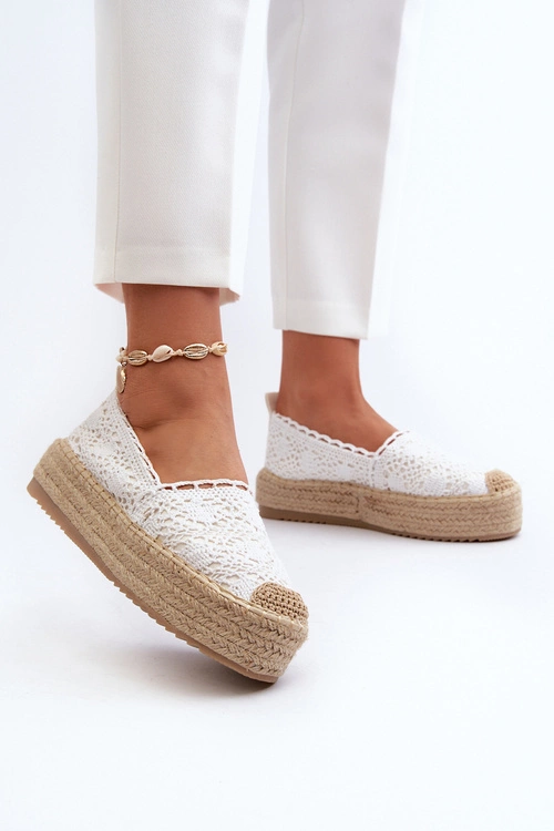 Espadryle Damskie Koronkowe Na Platformie Białe Elarose