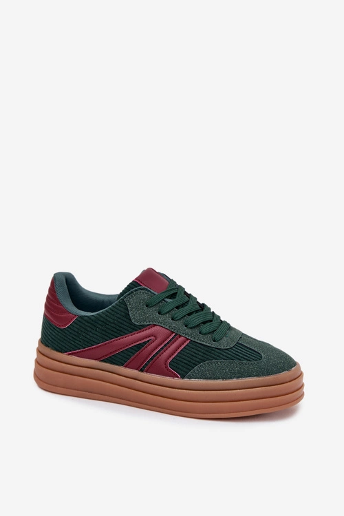 Sztruksowe Sneakersy Damskie Na Platformie Zielone Skye