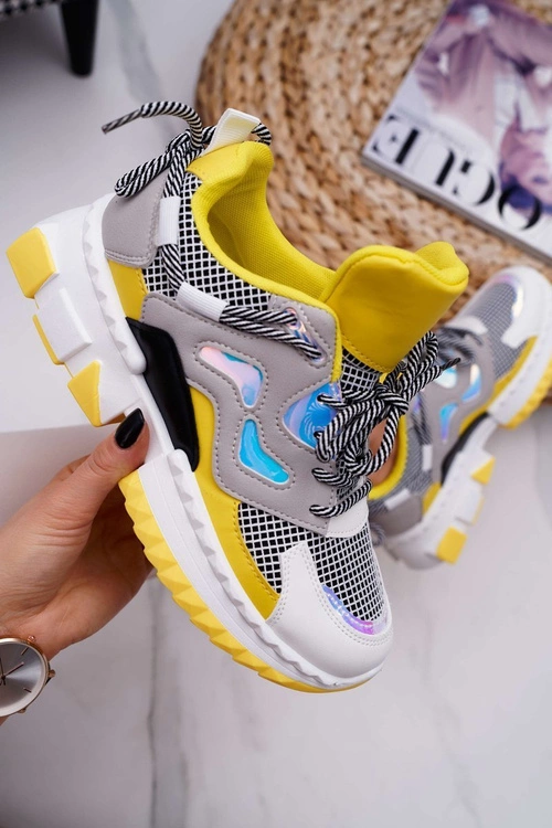 Sportowe Damskie Buty Kolorowe Wstawki Żółte Colored