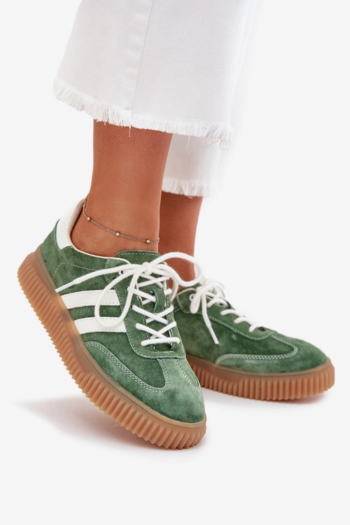 Zamszowe Sneakersy Damskie Na Platformie Zielone Marisae