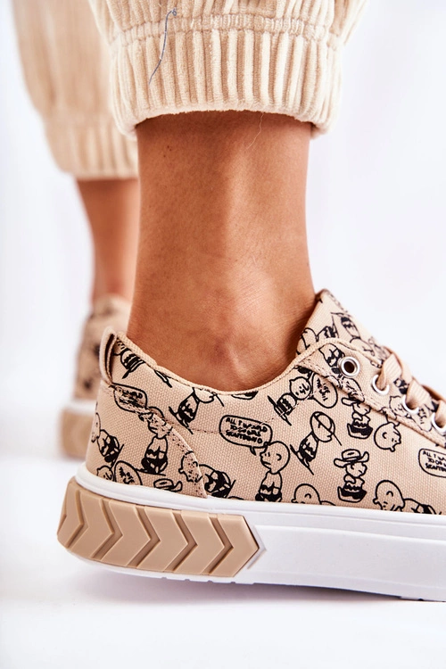Damskie Sneakersy Buty Sportowe W Print Beżowe Awersa