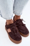 Skórzane Zamszowe Sneakersy Damskie Ocieplane Big Star UU274770 Czekoladowe