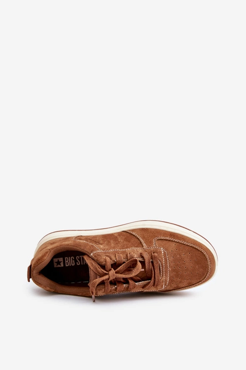 Męskie Sneakersy Na Platformie Zamszowe Big Star OO174014 Brązowe