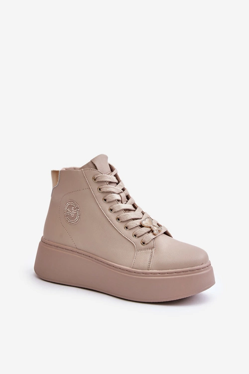 Wysokie Skórzane Sneakersy Damskie Na Platformie Vinceza 66707 Beżowe