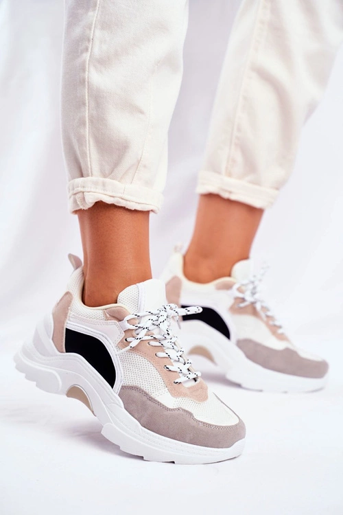 Sportowe Damskie Buty Sneakersy Biało Beżowe Mindanao