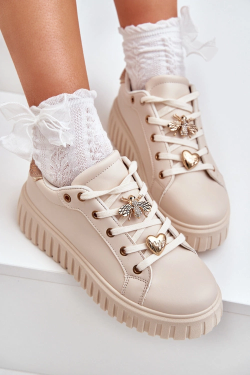 Sneakersy Damskie Z Przypinkami Beżowe Grelesi