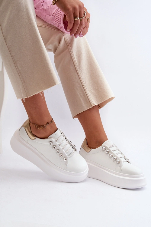 Skórzane Sneakersy Damskie Na Masywnej Platformie Białe S.Barski LR628