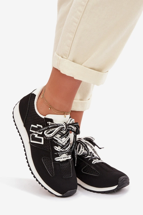 Sneakersy Damskie Z Ozdobnym Sznurowaniem Czarne Henira